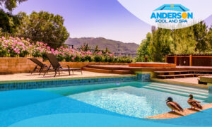 A beautiful backyard swimming pool in Southern California