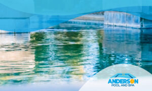 Backyard swimming pool close up